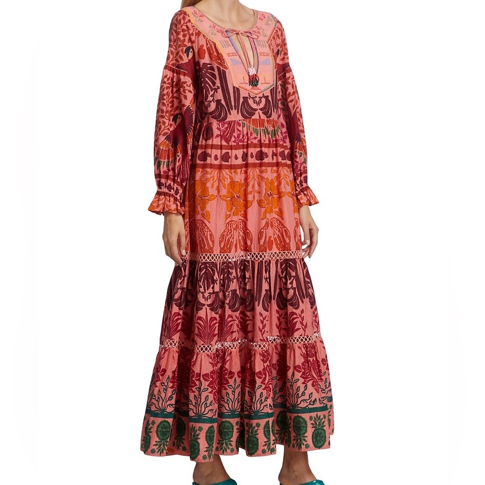 FARM Rio Ainika Print Macaws Maxi Dress Size Medium